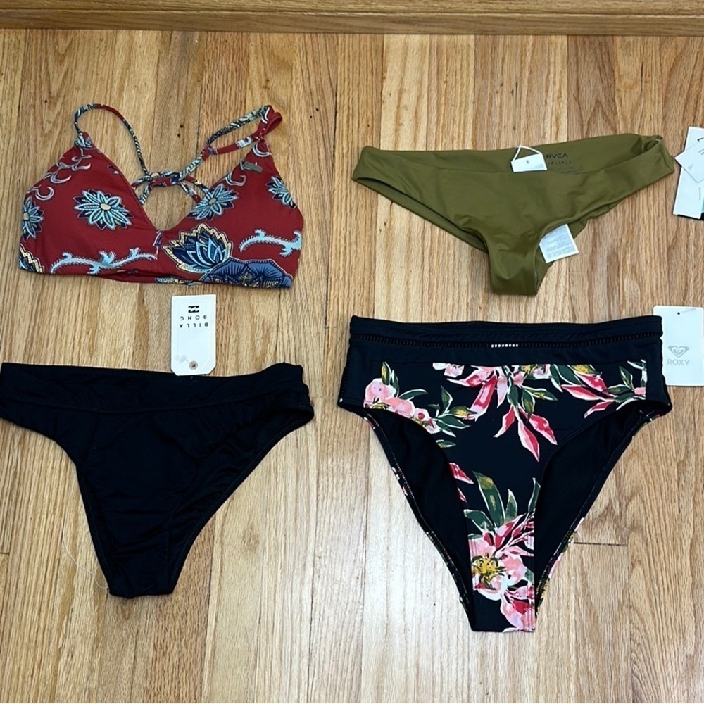 Bundle NEW Roxy RVCA Billabong Surf Brand Bikini Swimsuits Beach Summer Size S